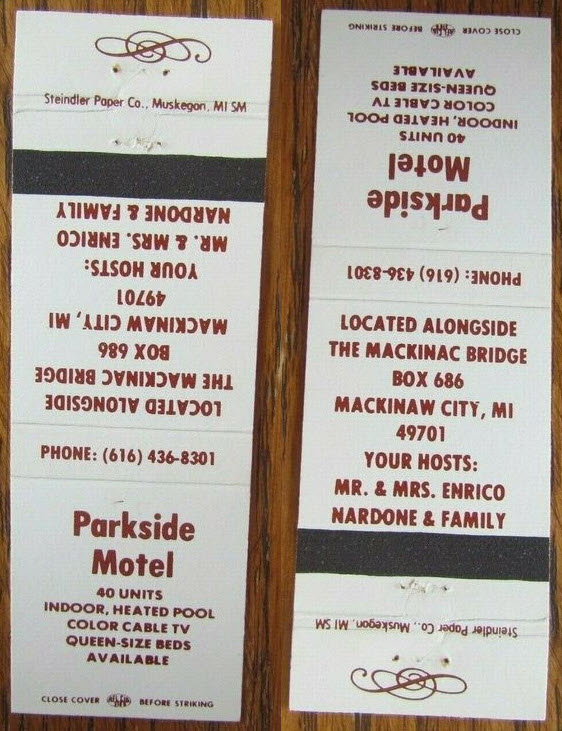 Parkside Inn (Parkside Motel) - Old Matchbook